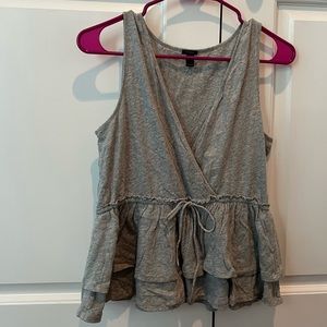 Grey J. Crew tie ruffle top
